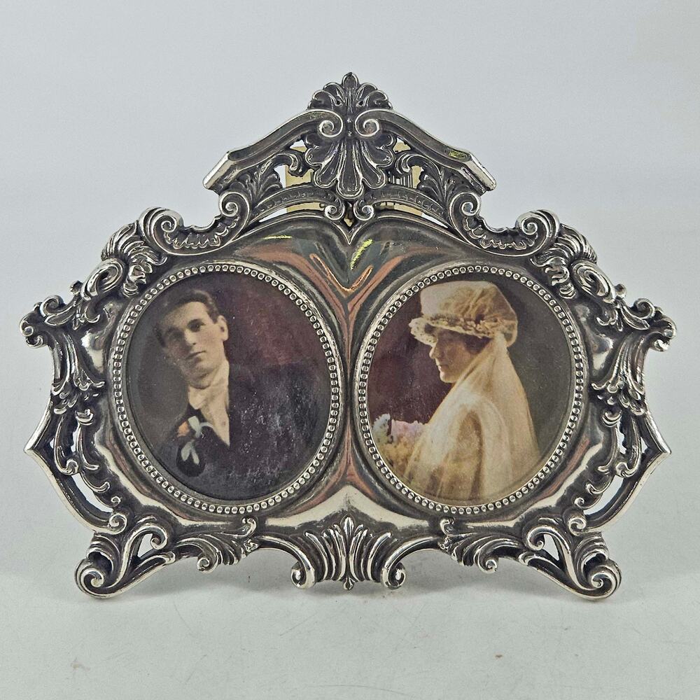 BRIGHTON Victorian Romance Silver Plated Double Oval Picture Frame Ornate